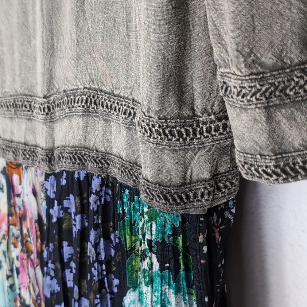 Young Threads Floral Embroidered Maxi Dress Womens Large Gravel Green Dress - Picture 8 of 14
